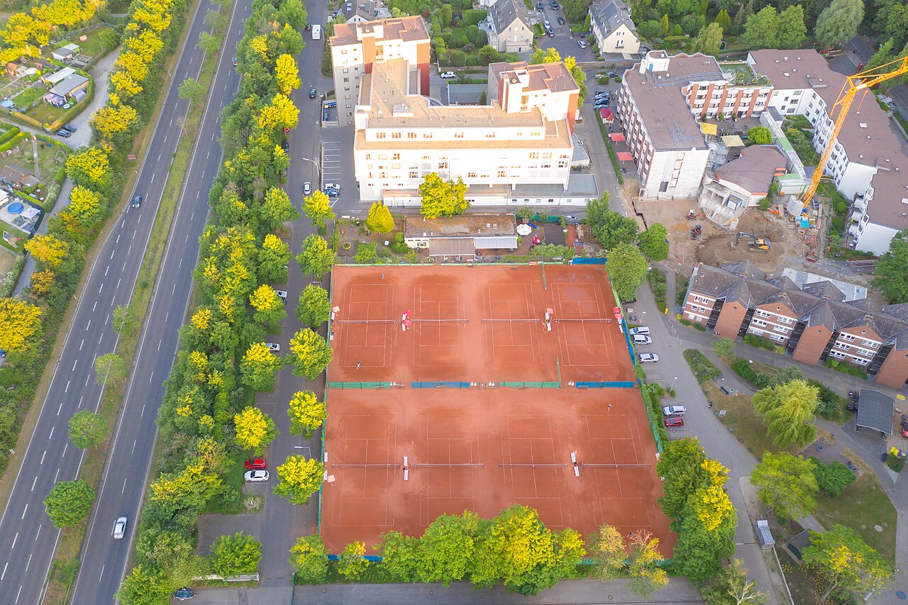 Aerial photograph of clay tennis courts